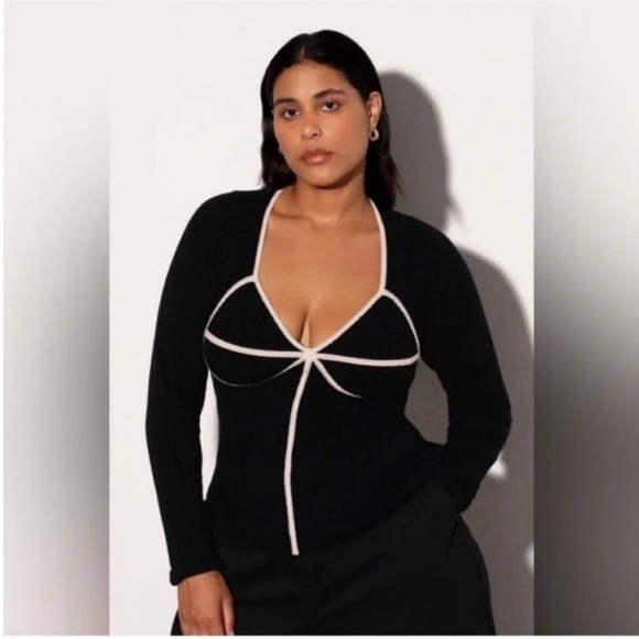 Mara Hoffman Naida Black Ribbed Contrast Sweater NWT - Picture 3 of 9